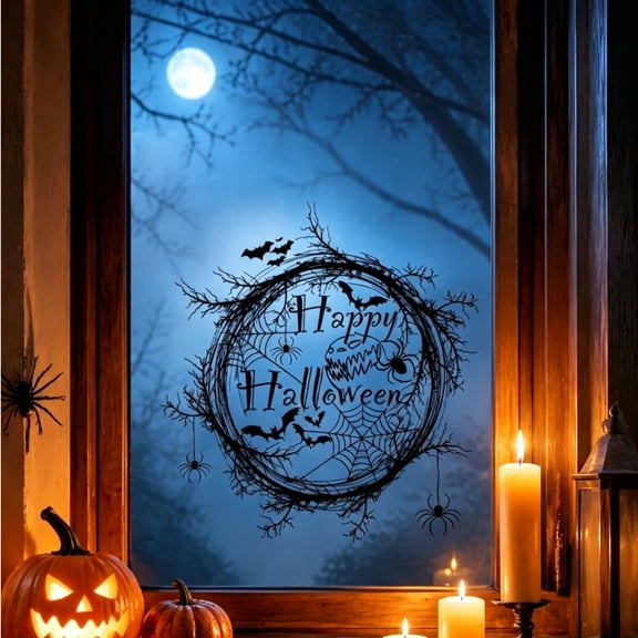 Halloween Window Clings, Halloween Spider Bat Static Stickers, Removable PVC Indoor Decals for Glass Door Party Decorations, 1 Sheet 11.81in