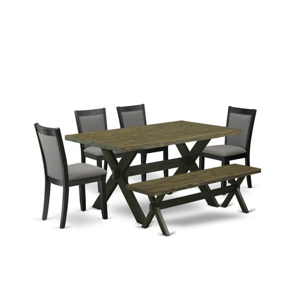 X676MZ650-6 6Pc Dining Set - Rectangular Table , 4 Parson Chairs and a Bench - Multi-Color Color