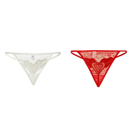 Lojoutye 2 Pack(White 1PCS & Red 1PCS) Multipack Freaky for Women Plus Size Hollow Women G Briefs String Thong Underwear Underpants Out Transparent