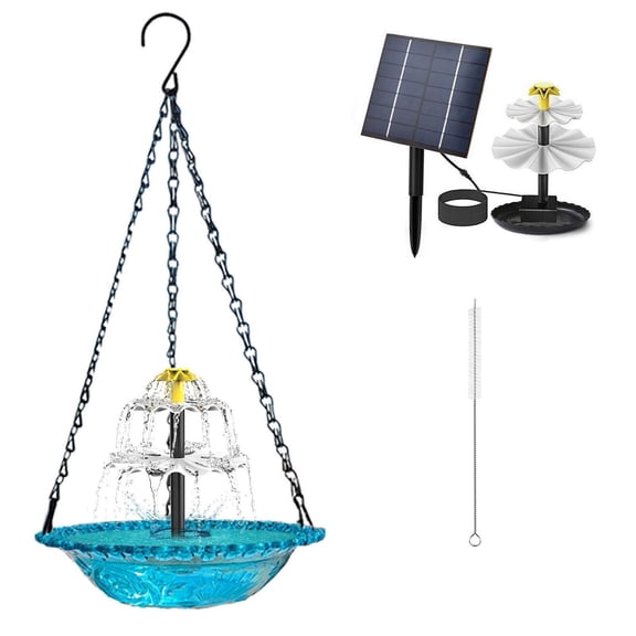 Stijggn Bird Bath Fountains Solar Power Bird Feeder Hanging Solar Bird Bath Fountain 3 Layers, 9.84''W Bird Bath Bowl with Solar Powered Pump for Outdoor Garden Backyard Patio Lawn, Wildlife Feeder