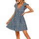 thumbnail image 4 of Sunloudy - Vestido suelto de verano para mujer, estampado sólido/floral, mangas volantes plisadas, cuello en V, vestido corto Sunloudy  moda, 4 of 9
