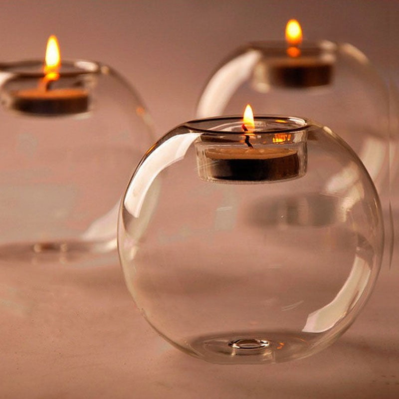 Pillar Candle Holder 10cm Diameter  Round Clear Glass Candle Stand 