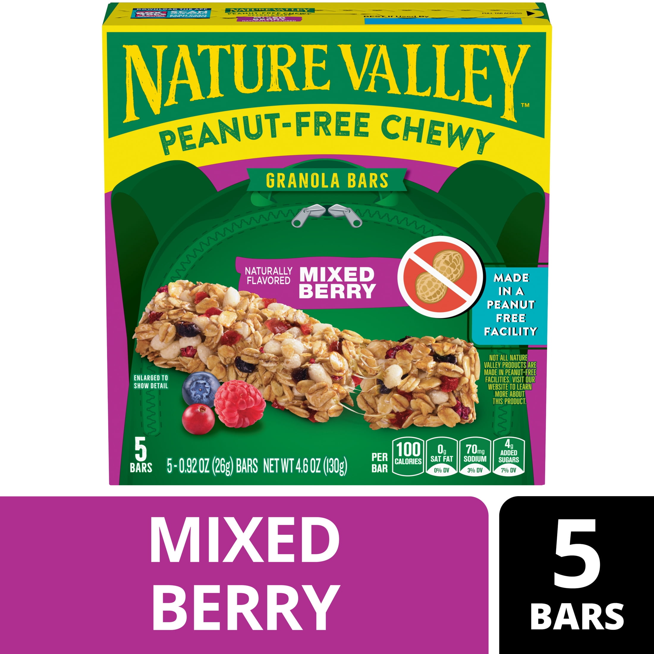 (12 pack) Nature Valley Peanut-Free Chewy Granola Bars, Mixed Berry, 5 Bars, 4.6 oz