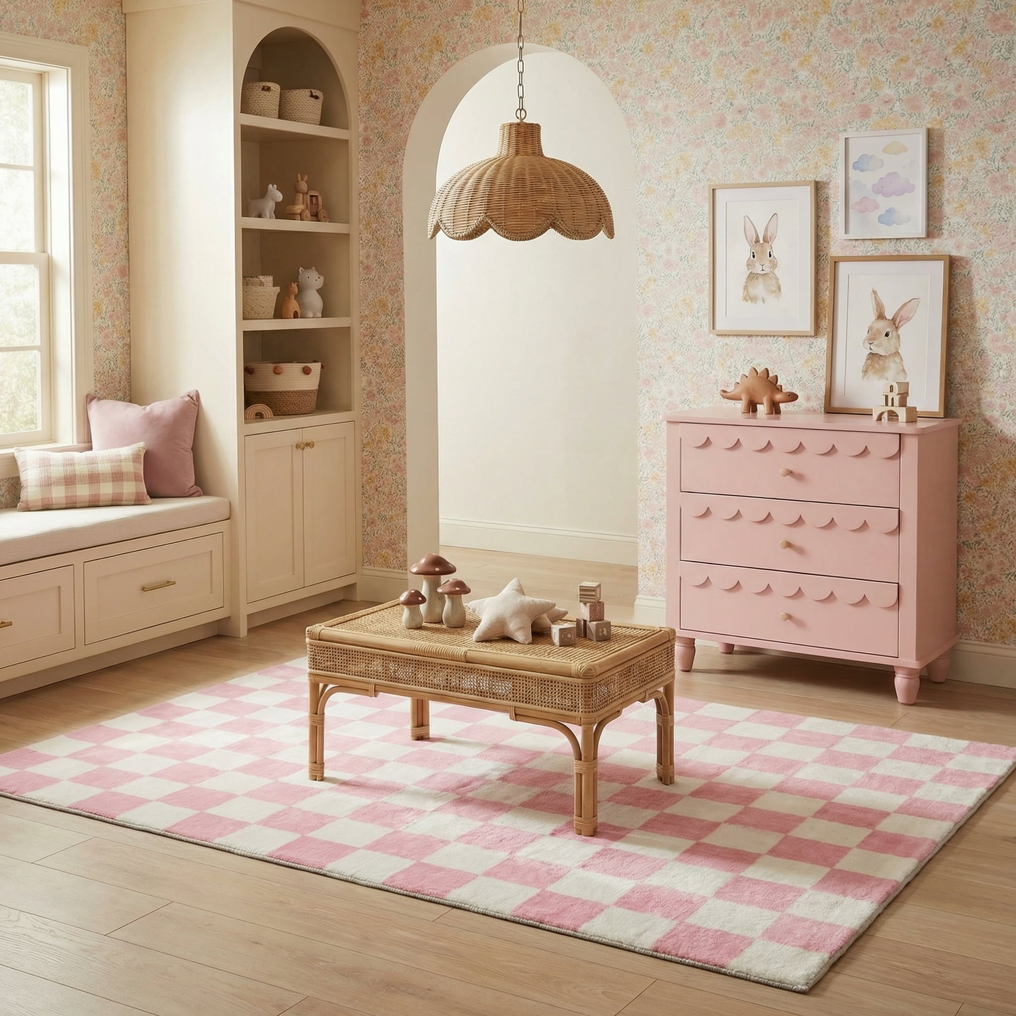 Rug Branch Metro Checkered Blush 8' x 11' (Exact Size: 7'7" 10'10") Geometric Area Rugs, Pink, Contemporary - Living Room, Bedroom, Dining and Kitchen