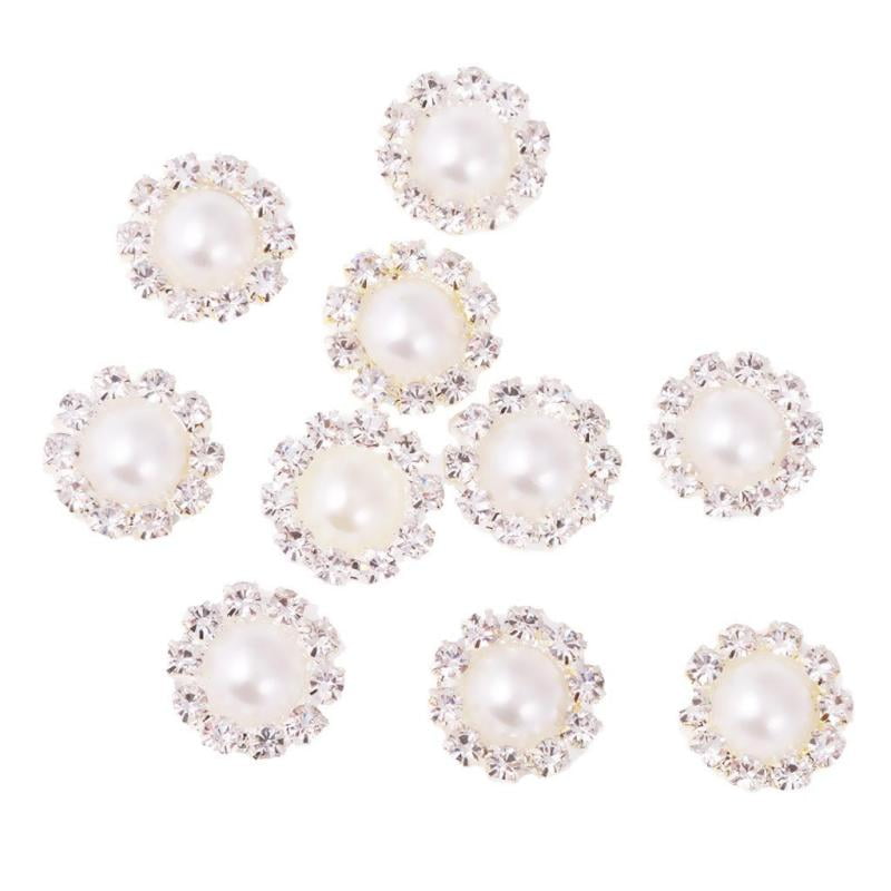 10pcs Flower Crystal Pearl Flatback Buttons Scrapbooking Embellishment 13mm 