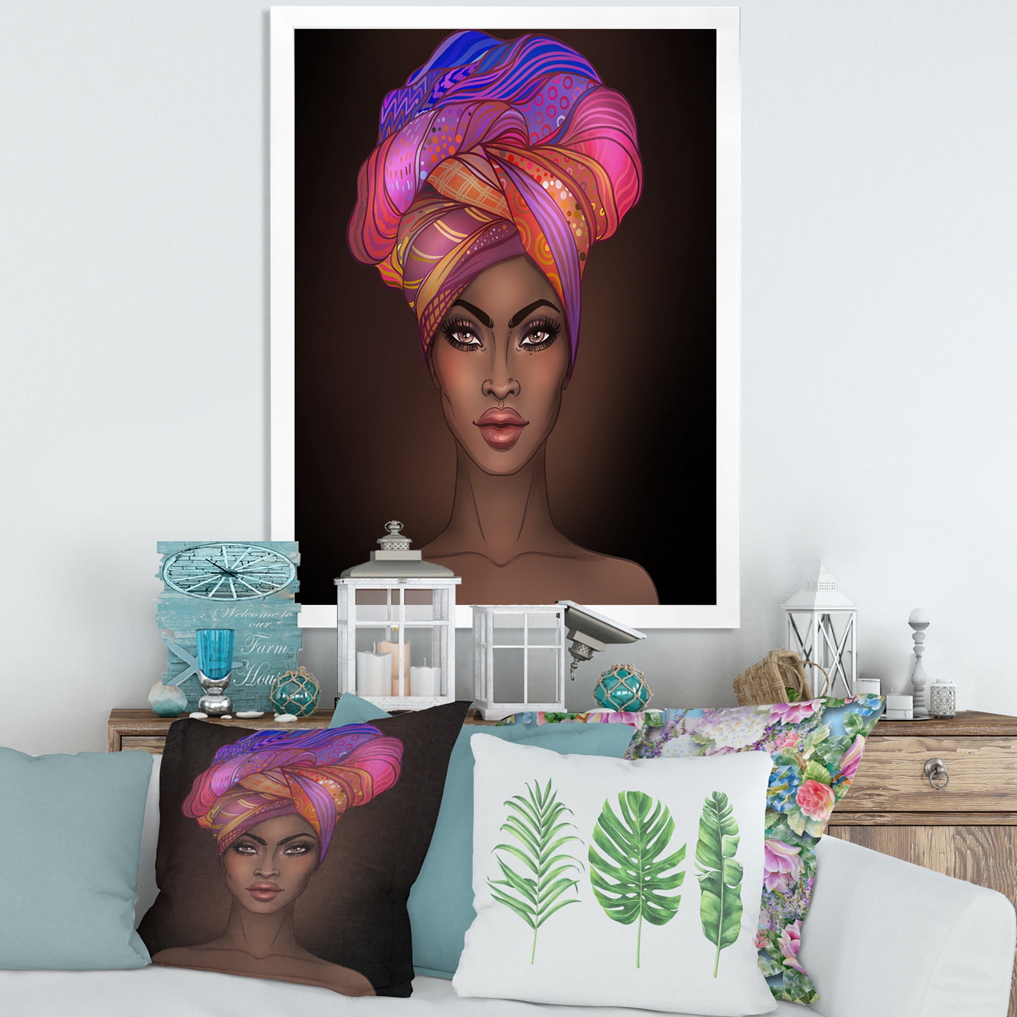 Designart 'African American Woman Portrait with Turban VI' Modern Framed Art Print
