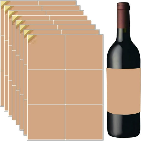 20 Sheets 120Pcs Wine Bottle Paper Labels Printable Sandy Brown 4 x 4 Inch Self Adhesive Kraft Blank Wine Label Sticker Covers for Wedding Anniversary Birthday Graduation Cocktail Party