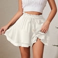 thumbnail image 6 of Felirenzacia Womens A Line Ruffle Layered High Waisted Flowy Mini Skirt Casual Lightweight Elastic Drawstring Waist White,XL, 6 of 9