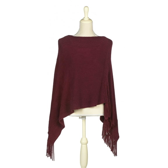 Wine Red Triangle Fringe  Kintted Shawl - Winter Poncho by Ganz