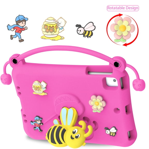 Dteck Case for iPad Mini 5 Generation 2019/ Mini 4 3 2 1, Kids Shockproof Little Bee Pattern EVA Foam Lightweight Back Protective Tablet Cover, Rosered