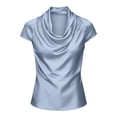 thumbnail image 6 of YFNNUP Silk Stain Blouses for Women Short Sleeve Summer Dressy Casual Work Tops Cowl Neck Elegant Formal Business Party Office Shirts, 6 of 8