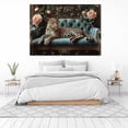thumbnail image 6 of Mudket Leopard on Teal Carved Sofa with Peony Flowers Canvas Wall Art, French Luxury Wall Pictures for Living Room Print for Apartment Home Decor , Framed Ready to Hang - 12"L x 8"W, 6 of 9