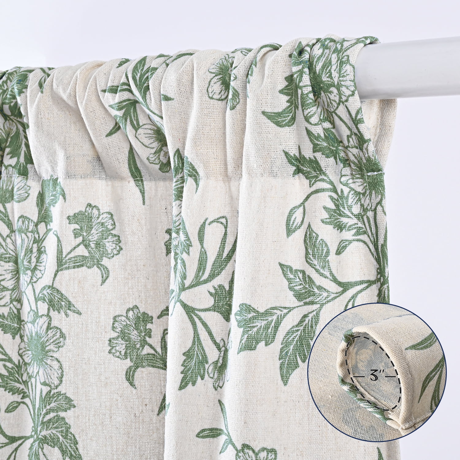 Alishomtll Floral Curtains for Living Room Farmhouse Country Linen Curtains Light Filtering Window Drapes,Sage Green ,52"x84", 2 Panels