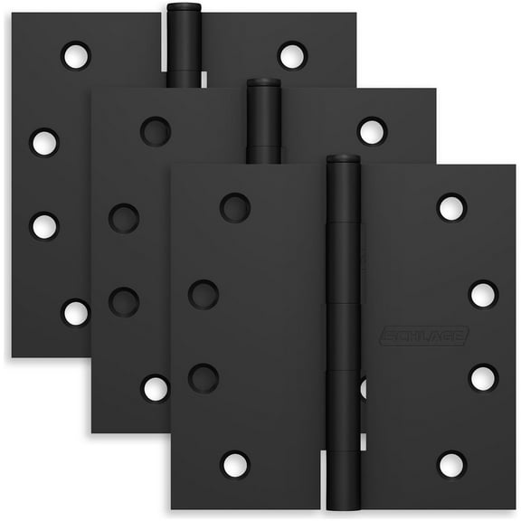 Schlage 1020 Pack Of Three 4" X 4" Square Corner Plain Bearing Mortise Hinges - Black