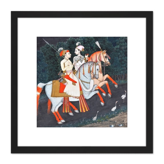 Baz Bahadur And Rani Rupmati 8X8 Inch Square Wooden Framed Wall Art Print Picture with Mount