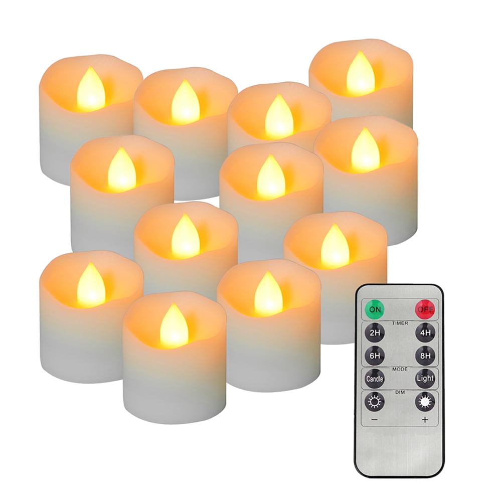 12pcs Flickering LED Candle Lights With Remote Control Flameless Tealight 