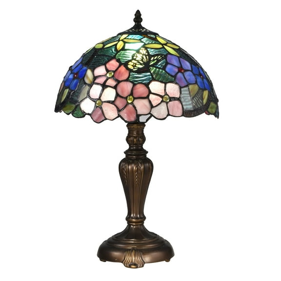 Art Glass Designs 19" Vibrantly Colored Antique Finish Fox Peony Table Lamp with Dome Shade
