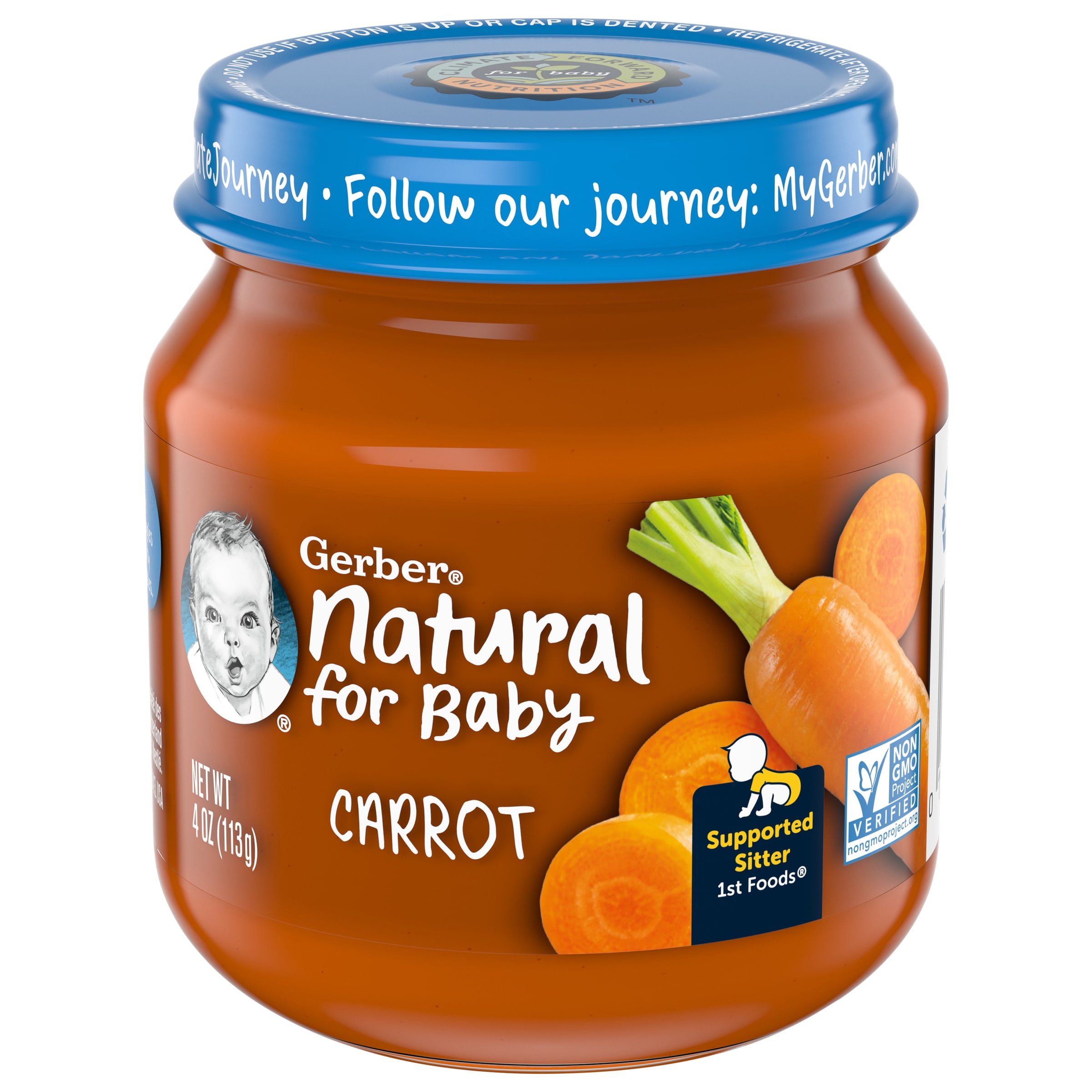 Gerber 1st Foods Natural for Baby Baby Food, Carrot, 4 oz Jar (10 Pack)