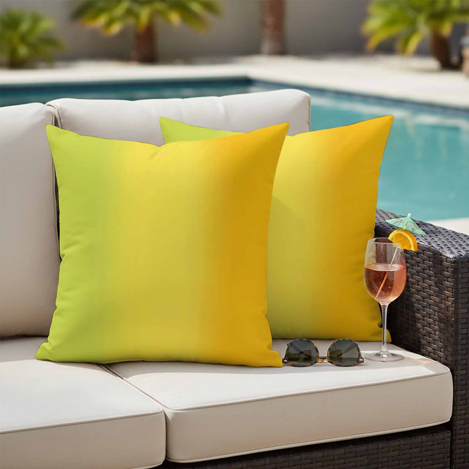 Green Yellow Orange Outdoor Waterproof Throw Pillow Covers 24x24 Set of 2, Vertical Striped Modern Color Decorative Pillowcases Cushion Pillowcase for Couch Sofa Patio Outside Pillow Protector