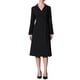 thumbnail image 1 of Vestido midi plisado negro de mujer con solapa de pico y mangas largas, 1 of 5