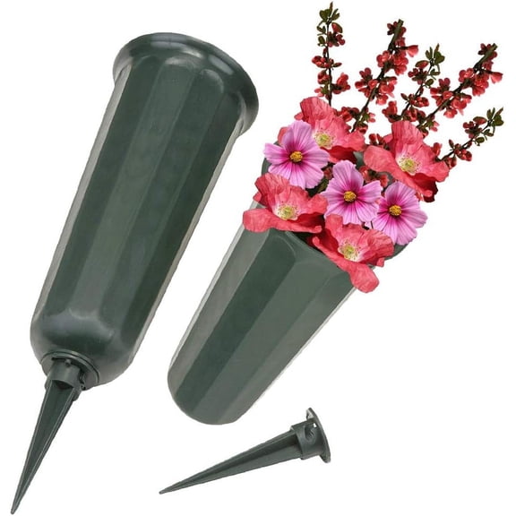 Minzimin Cemetery Flower Vase with Sturdy Spikes/Stakes 2 Pack Outdoor Artificial or Fresh Flower Holder Grave Decoration