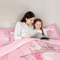thumbnail image 4 of Feelyou Cartoon Dinosaur Letter A Print Twin Bedding Sets for Boys Girls, Cute Animal Bedding Comforter Set, Blue, Pink Reversible, 7 Pieces, 4 of 7