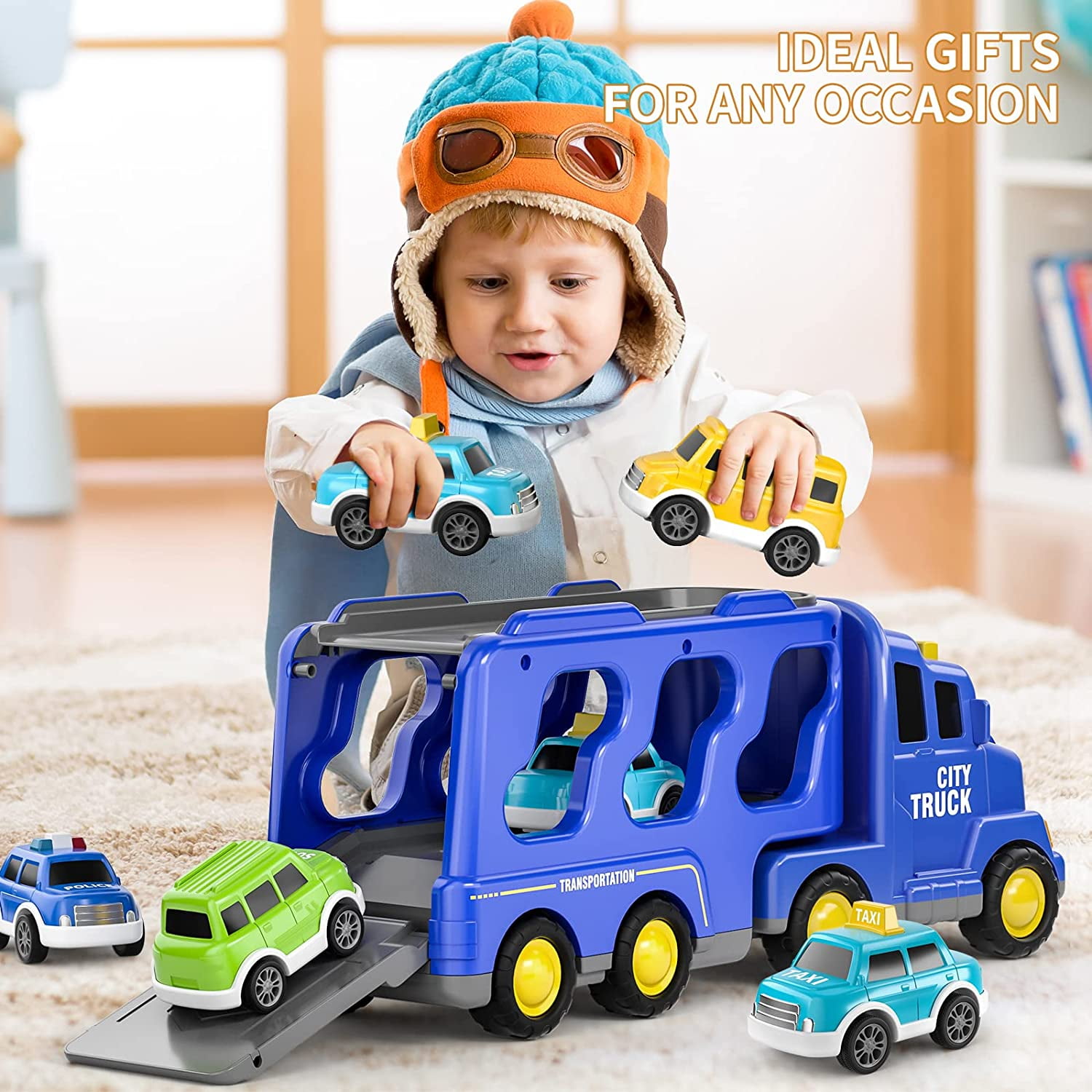 Juguetes Niño 4 Años Camión De Transporte VATOS, 6 Autos De Carreras Para Niños De 3, 4, 5 Y Coches Juguete Hot Wheels Dinosaurio