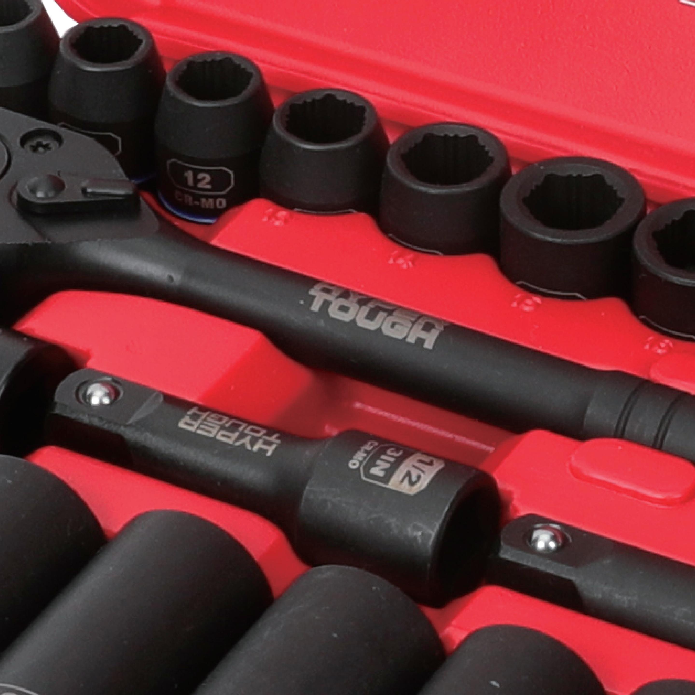 Juego de dados de impacto Hyper Tough de 36 piezas, 1/2 pulgada, métrico, CRMO (mm) 6