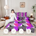 thumbnail image 4 of Manfei Modern Abstract Half Circle Queen Comforter Set, Geometric Square Block Comforter Sets Queen, Purple Gray Black, Black Reversible 3pcs, 1 Comforter and 2 Pillowcases, 4 of 6