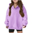 thumbnail image 2 of Jinhomg Oversized Hoodie for Kid Casual Loose Solid Sweatshirts Boys Girls Lightweight Long Sleeve Fall Pullovers with Kangaroo Pocket Seasonal Sale Purple 13 Years, 2 of 4