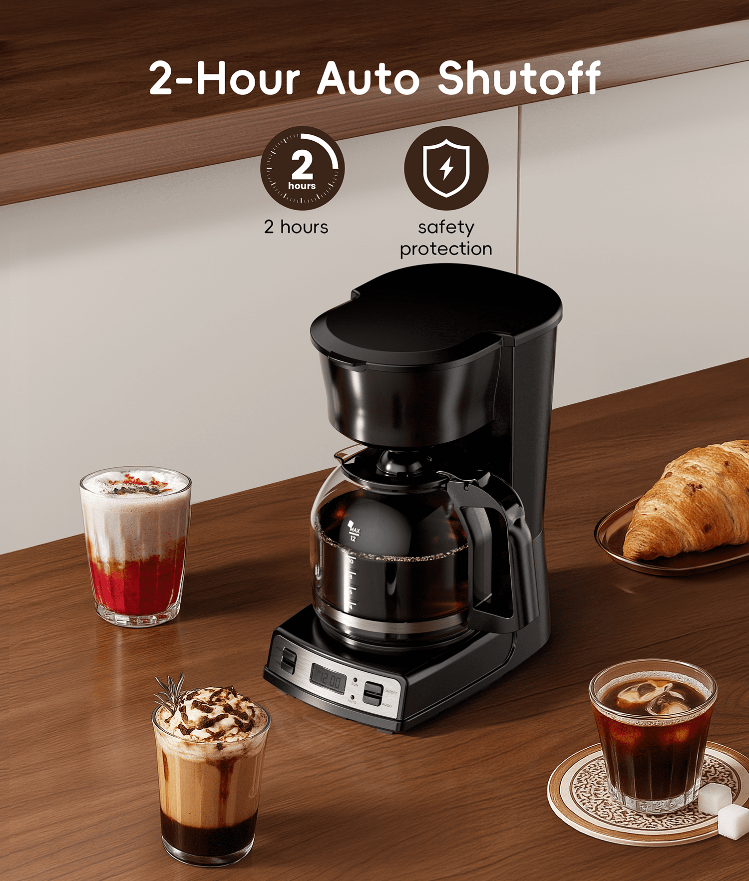 Ecozy Chillio  Drip Coffee Machine 12 Cups Programmable Coffee Maker with Electric Coffee Grinder Combos, Pause & Pour Function, Auto Shutoff, Keep Warm, Brezzano DuoSet