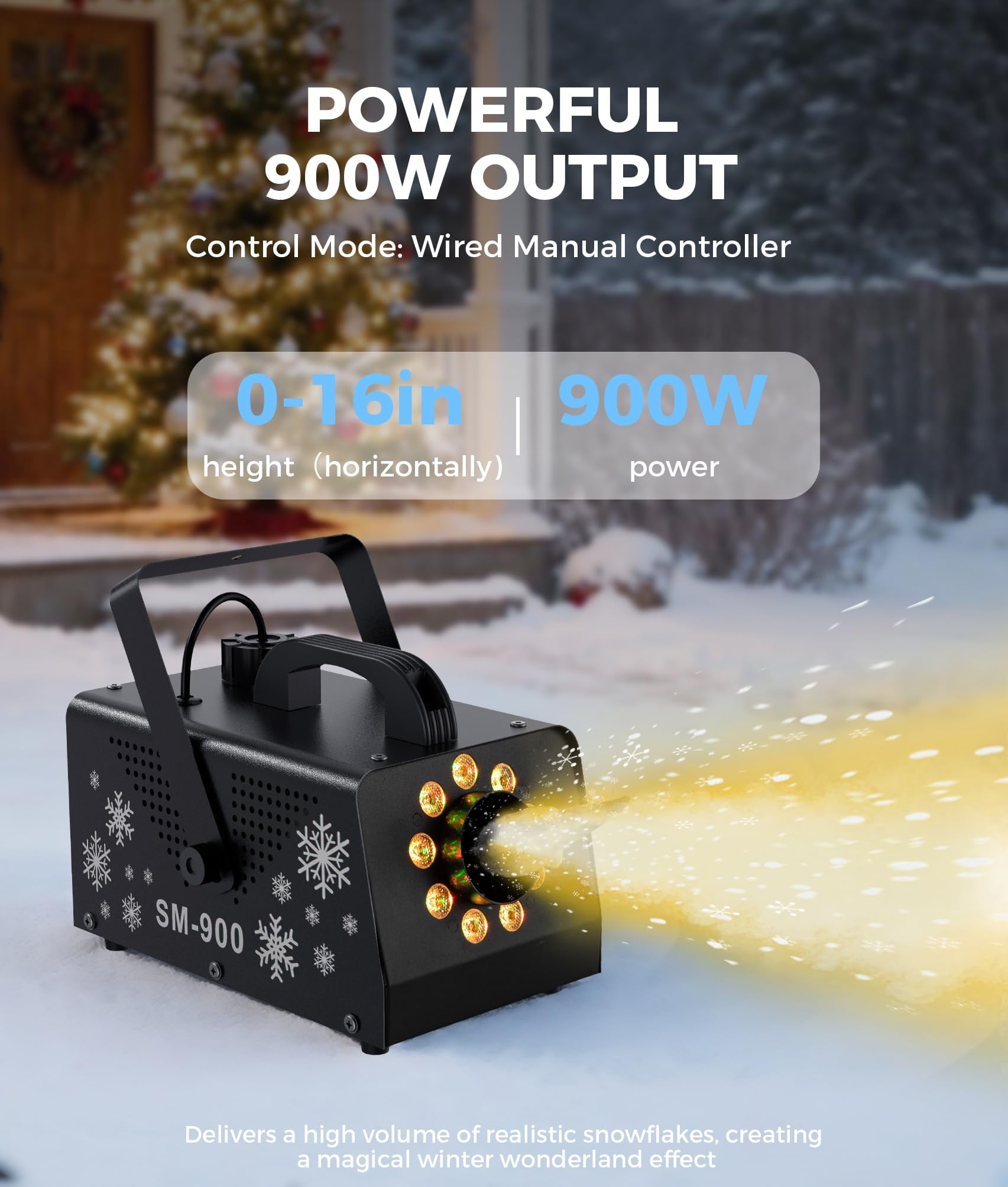 IMONE 900W Snow Machine with 9 Lights Christmas Gift High Output Fake Snow Machine with Remote,Snow Machine Indoor,Outdoor Snow Making Machine,Snow Maker Machine,Snowflake Machine Parade,Party