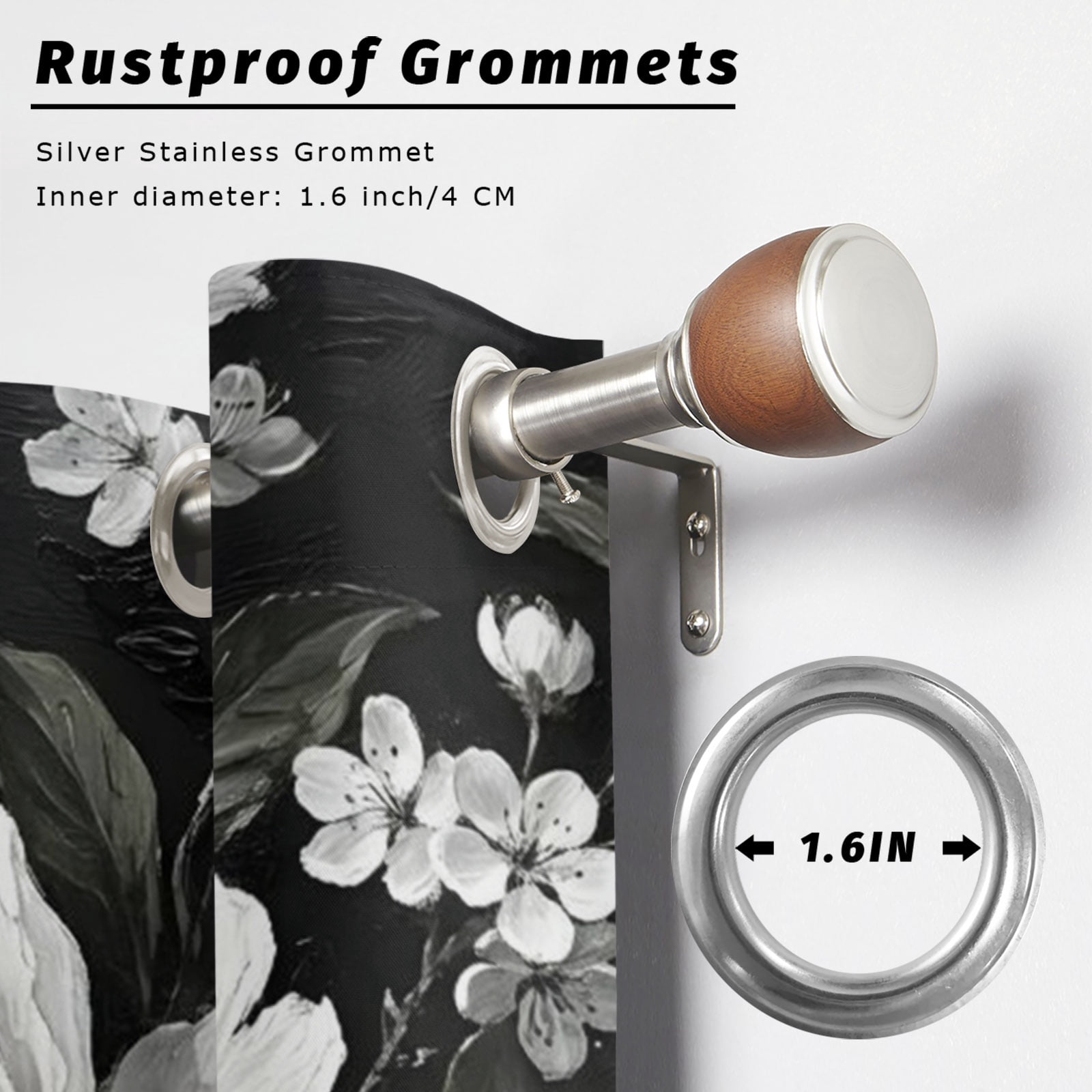 Blooming Peony Outdoor Curtains for Patio, Floral Black White Plant Sunshade Privacy Drapes Grommet Waterproof Outside Curtains for Porch/Cabana/Balcony 54"x 108", 1 Panel