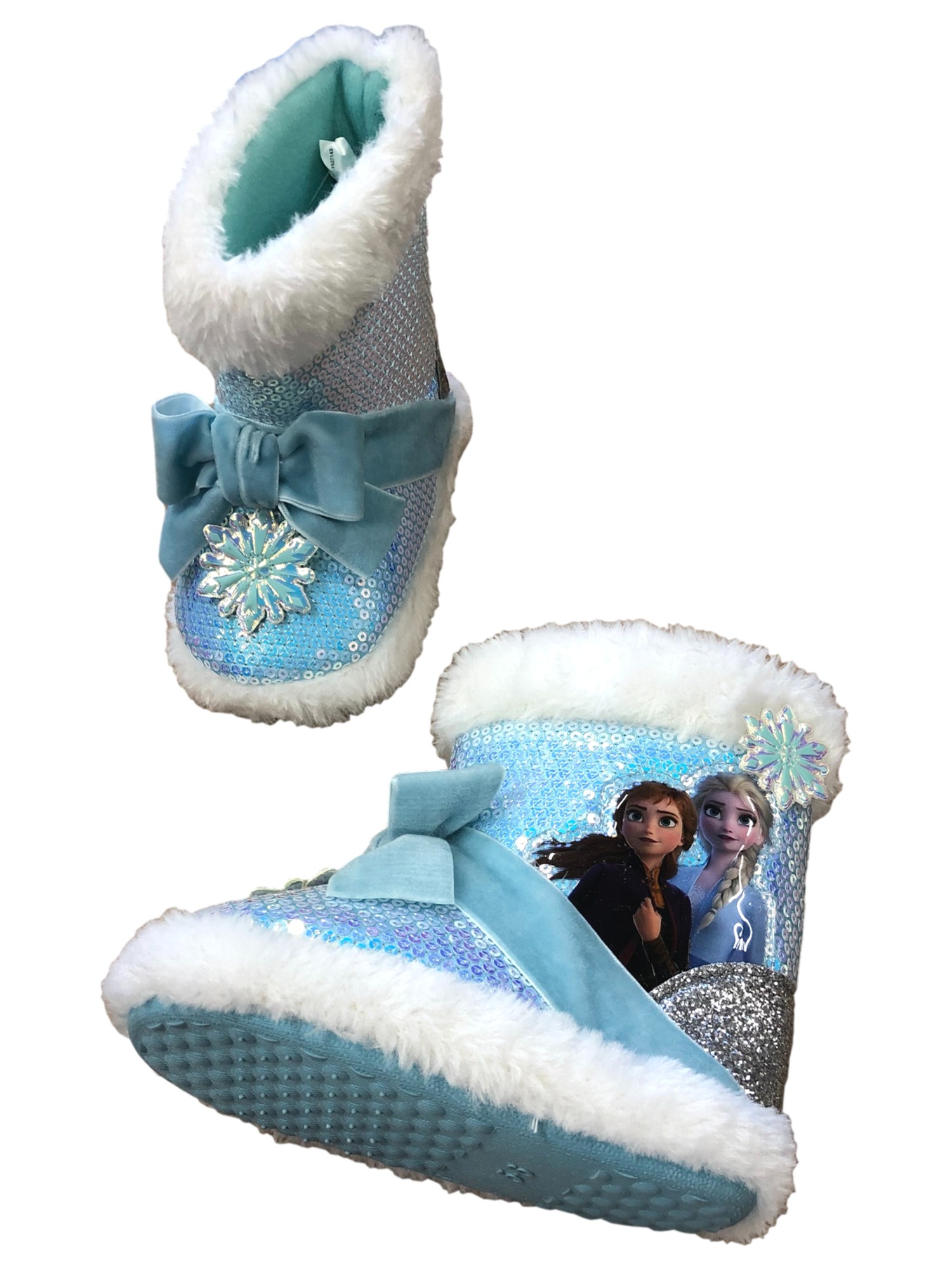 Disney Frozen Toddler Girls Blue Sequin Plush Slipper Boots House Shoes Size 7//8