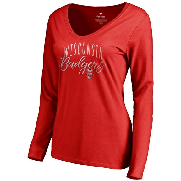 Women's Red Wisconsin Badgers Graceful Long Sleeve V-Neck T-Shirt