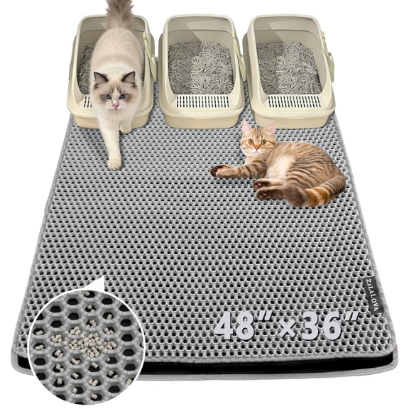 ZALALOVA Cat Litter Mat Extra Large XL 48" x 36" Trapping Mat for Cat Litter Box Matt for Floor-2 Layer Rug for Pet Kitty Box-Waterproof Urine Proof,Non-Slip (Grey)