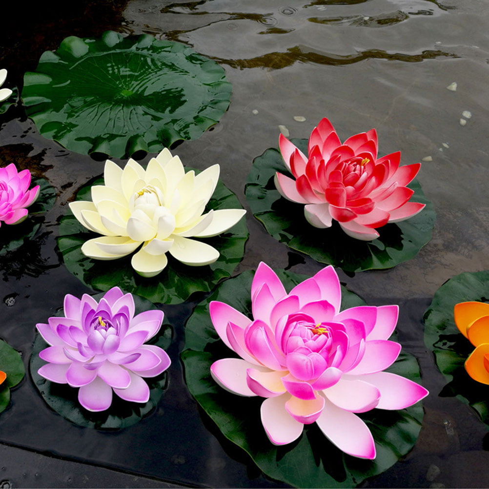 Red/Yellow/Blue/Pink/Light Pink PRETYZOOM 5PCS Artificial Floating Water Lily Lotus Flower Pond Decor 10cm 