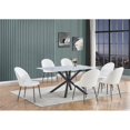 thumbnail image 5 of 7pc Marbre Blanc Enveloppé Table à Manger avec Verre Trempé et Chaises Blanches, 5 of 5