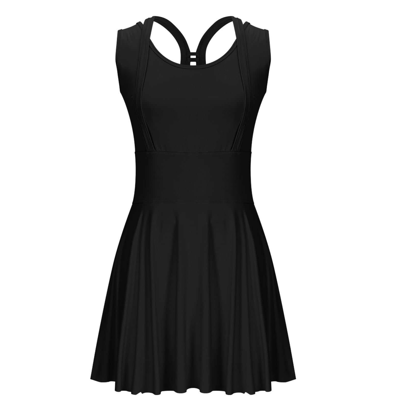 Zedker Tennis Dresses for Women Sleeveless 2-in-1 Athletic Golf Dress with Built-in Shorts Black Plus S