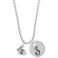 thumbnail image 1 of Delight Jewelry Silvertone Mini Bunny Silvertone Script Initial Disc - S - Charm Necklace, 20"+3", 1 of 4
