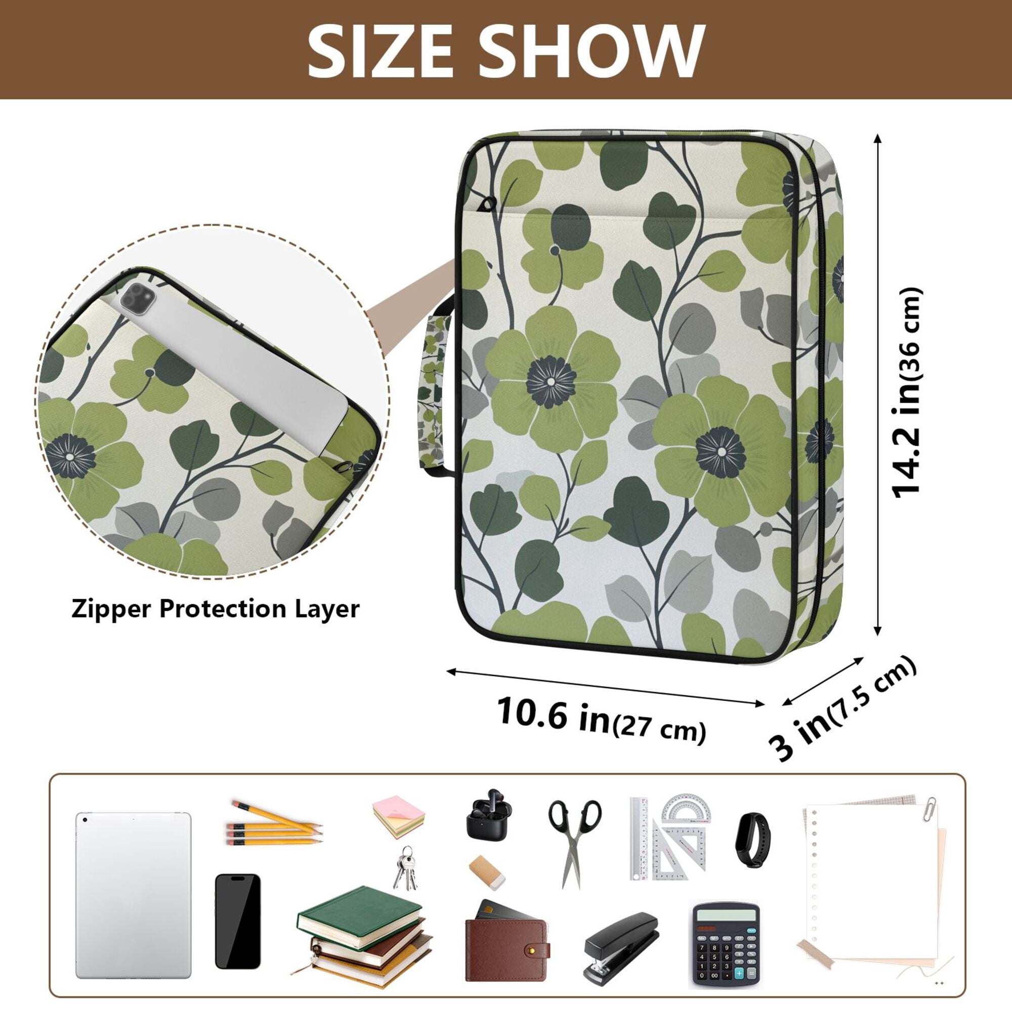FORMRS Accordion File Folder A4 Size 7-Pocket Expanding Document Organizer Bag with 3 Ring Binder, Retro Flower Print