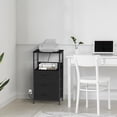 thumbnail image 6 of End Table with Charging Station, 3-Drawer Fabric Nightstand with 2 Outlets & 2 USB Ports, Bedside Table with Metal Frame & Adjustable Legs, Sofa Side Table for Living Room Bedroom Office, Black, 6 of 7