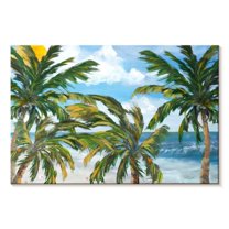 Elephant Stock Tropical Trees Paradise Wall Art - Horizontal Canvas Wall Art - Living Room Wall Decor - Beach Canvas - White And Blue Decor By Julie Derice - 51" x 34"