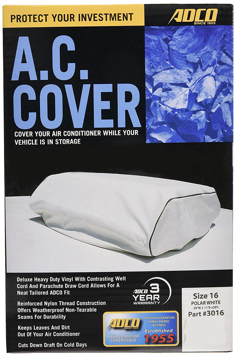3016 White Size 16 RV Air Conditioner Cover, ADCO Air Conditioner
