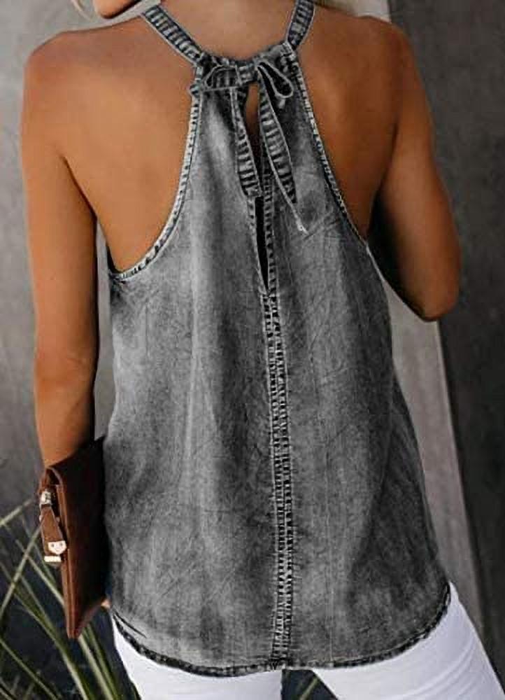 Women Lady Sexy Halter Denim Vest Summer Sleeveless Casual Off-shoulder Backless Lace Tank Tops - image 5 of 5