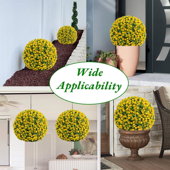 Bolas topiarias artificiales colgantes para decoración de hogar y jardín - Diseño realista con cadenas - Ideales para interiores, exteriores y bodas - Set de 2 - Color amarillo - Diámetro 40cm