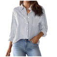 thumbnail image 4 of Futezty Womens Button Down Shirts Striped Classic Long Sleeve Collared Office Work Blouses Tops with Pocket Women's Button Down Shirts Long Sleeve Blouses Tops With Pocket, 4 of 7
