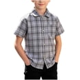 thumbnail image 2 of Cethrio Boys' Button Down Shirts Size 8, School Uniform Summer Collared Boys Short Sleeve Shirts Plaid Shirts Gray, 2 of 6