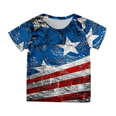 

Children Shirts Girls Summer independence Day Short Sleeve Prints Round Neck Fashion Casual Sports Style Kids T-Shirts