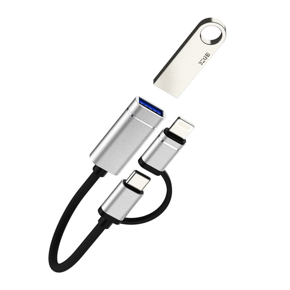 USB C Lightning Male to USB Female Adapter(2in1)Type C OTG 3.0 Cable Converter for iPhone 16 15 14 for iPad MacBook Thunderbolt Connector for Apple Camera Flash Drive Audio Compatible for Samsung S25